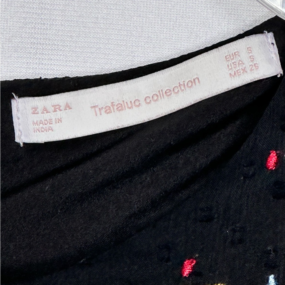 Zara Trafalic Collection Black Embroidered Swiss Dot‎ Dress Fairycore Boho Sz S - Picture 5 of 10